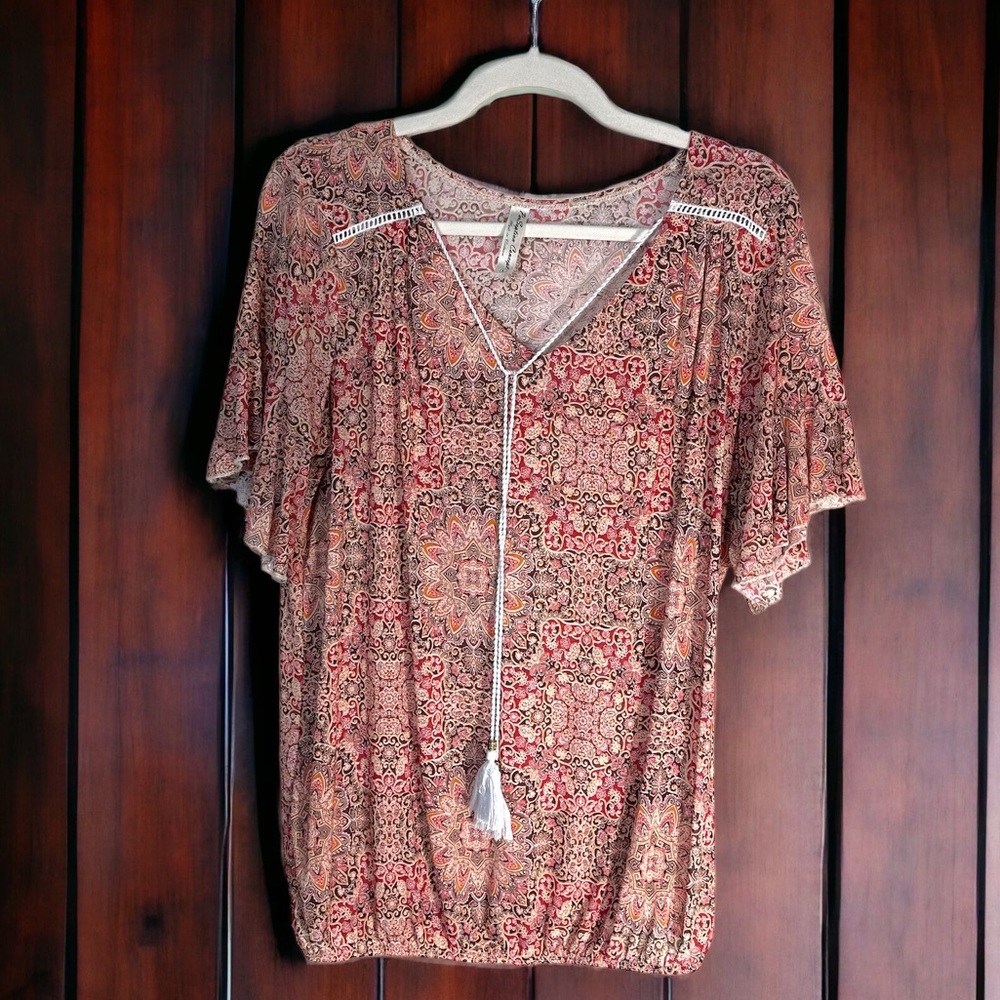 Perception Concept Blouse Boho Tassle Stretch Lar… - image 3